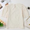 Elegant Beige Eyelet Embroidered Half Sleeve Blouse for Women - Image 6