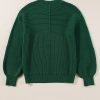 Women's Blackish Green Textured Crew Neck Lantern Sleeve Sweater - Image 8