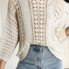 Women's White Hollow Out Knit Bracelet Sleeve Drop Shoulder Sweater - Image 2