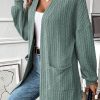 Women's Canton Textured Knit Cardigan with Side Pockets - Open Front Style - Image 3