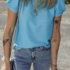 Women's Light Blue Bubble Sleeve Solid Color Elegant T-Shirt for Casual Wear - Image 6