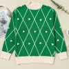 Women's Dark Green Diamond Pattern High Neck Christmas Sweater with Pom Accents - Image 21