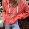 Women's Gold Flame Cable Knit V-Neck Hooded Sweater - Image 7