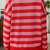 Women's Cozy Red Stripe Long Sleeve Round Neck Drop Shoulder Top - Image 3