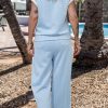 Women's Beau Blue Textured Colorblock Edge Tank Top and High Waist Pants Set - Image 2