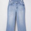 Women's Beau Blue Mineral Wash High Waist Flared Jeans with Raw Hem Detail - Image 3