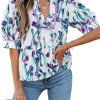 Women's Purple Floral Ricrac Trim Peplum Top with Puff Sleeves - Image 19