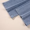 Women's Stone Blue Washed Denim Half Button Wide Leg Overalls with Pockets - Image 10