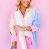 Women's Pink Stripe Oversized Color Block Shirt with Chest Pocket - Image 4