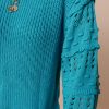 Women's Turquoise Ruffled Eyelet Bubble Sleeve Knit Sweater - Image 8