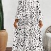 White Leopard Print Maxi Dress with Notch V Neck and Flared Sleeves - Image 2