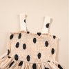 Women's Oatmeal Polka Dot Smocked Fit & Flared Sleeveless Long Dress - Image 9