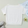 Women's Elegant White Eyelet Pattern Boat Neck Casual Tee - Image 7