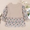 Women's Plus Size Beige Faux Two Piece Knit Patchwork Floral Print Top - Image 7