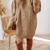 Women's Parchment Cable Knit Long Sleeve Sweater Dress - Image 7