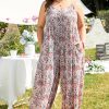 Plus Size Multicolour Paisley Print Sleeveless V Neck Jogger Jumpsuit for Women - Image 3