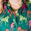 Women's Green Horse Printed Plus Size Midi Dress with Long Sleeves - Image 5