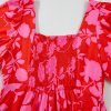 Women's Red Floral Bubble Sleeve Sweetheart Neck Ruffled Mini Dress - Image 27