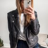 Women's Black PU Leather Lapel Collar Zipper Jacket - Image 6