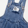 Women's Light Blue Mineral Wash Wide Leg Denim Overalls with Adjustable Buttoned Straps - Image 12