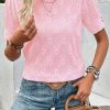 Women's Chic Pink Flower Geometric Textured Button Short Sleeve Top - Image 11