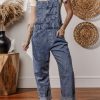 Women's Sail Blue Denim Bib Straight Leg Jumpsuit with Pockets - Image 6