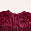 Women's Red Velvet Top with Sequin Patchwork Sleeves - Button Up Style - Image 14