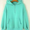 Women's Mint Green Drop Shoulder Half Zip Hoodie with Kangaroo Pocket - Image 3