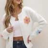 Women's White Knitted Floral Pattern Button Up Cardigan for Cozy Winter Style - Image 5