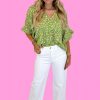 Women's Green Floral Print Ruffle Sleeve V Neck Blouse - Lightweight Summer Top - Image 5