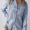 Women's Beau Blue Long Sleeve Buttoned Denim Shacket with Chest Pocket - Image 5