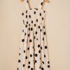 Women's Oatmeal Polka Dot Smocked Fit & Flared Sleeveless Long Dress - Image 4