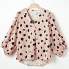 Women's Khaki Classic V Neck Leopard Print Long Sleeve Blouse - Image 6