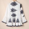 Women's White Abstract Printed Bell Sleeve Buttoned Babydoll Blouse - Image 6