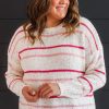 Plus Size Pink Stripe Drop Shoulder Side Split Sweater - Image 4