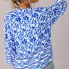 Blue Boho Chic Women's 3/4 Sleeve Tied Neck Blouse - Image 2