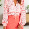 Women's Desert Flower Vintage Print Smocked Poet Collar Blouson Sleeve Blouse - Image 7