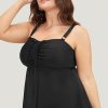 Plus Size Women's Black Drawstring Tied Front Flared Tankini Set with Geometric Print Bottom - Image 2