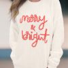 Women's White Striped Merry Bright Letter Christmas Sweater - Image 5