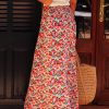 Women's Red Floral Print Maxi Skirt with Wide Waistband and Side Slit - Image 2