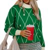 Women's Dark Green Diamond Pattern High Neck Christmas Sweater with Pom Accents - Image 31