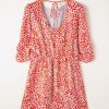 Elegant Tomato Red Leopard Print Long Sleeve Mini Dress with Hollowed Back - Image 8