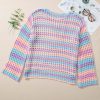 Women's Purple Multi Stripe Open Knit Sweater Beach Cover Up - Image 12