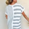 Women's Gray Stripe Mixed Printed Short Sleeve Shift Mini T-Shirt Dress - Image 2