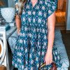 Women's Blue Retro Floral Print Ruffle Short Sleeve Mini Dress - Image 8