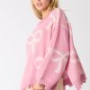 Women's Pink Pearl Beaded Bowknot Pattern Distressed Split Hem Sweater - Image 5