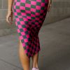 Women's Rose Checkered Print High Waist Midi Skirt - Image 2