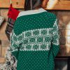 Women's Green Christmas Snowflake Dotted Print Round Neck Sweater - Cozy & Chic - Image 11