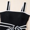 Women's Elegant Black Colorblock Edge Belted One Piece Swimsuit with Padded Support - Image 21