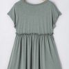 Women's Mist Green Frilled Gathered Seam Round Neck T-Shirt Dress with Pockets - Image 16